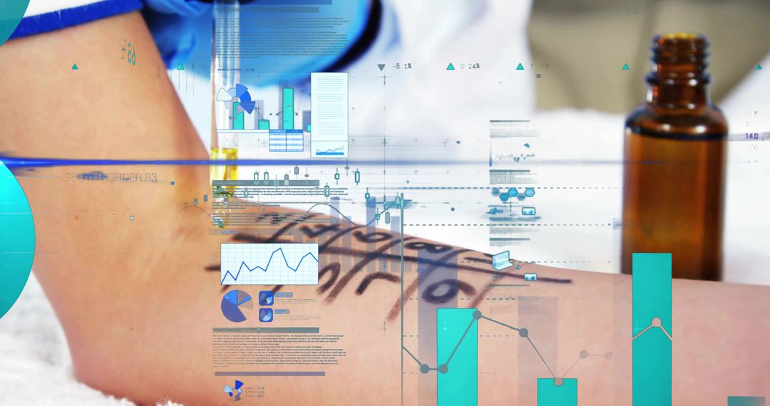 Forearm Marking for Allergy Testing with Clinical Data Overlays and Amber Medicine Bottle