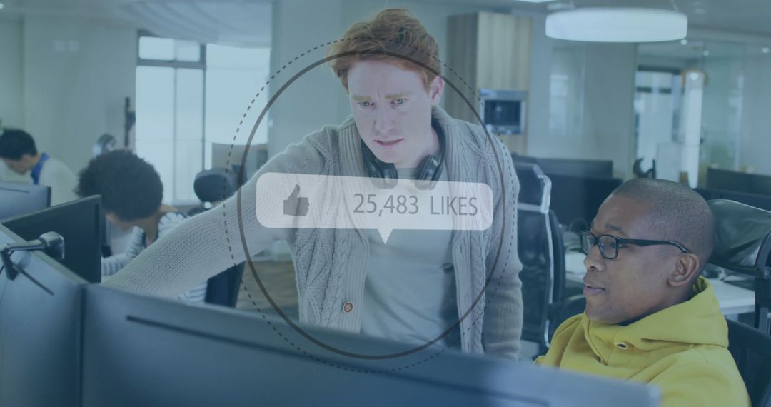 Software Engineers Collaborating with Digital Engagement Overlay