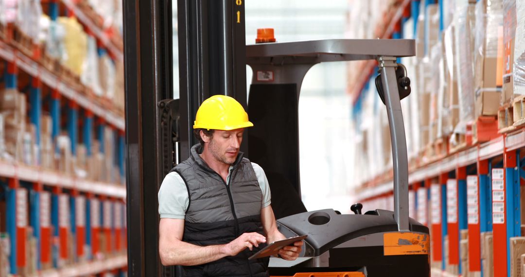 Factory Worker Using Digital Tablet in Warehouse - Free Images, Stock Photos and Pictures on Pikwizard.com