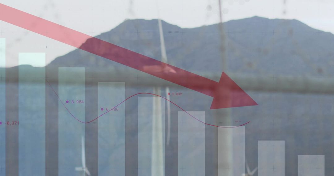 Declining Bar Graph Overlaid on Waterfront Abstract