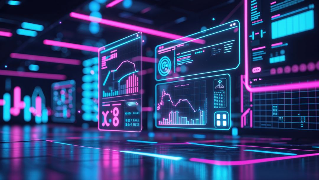 Futuristic Holographic Data Display in Neon Digital Hub