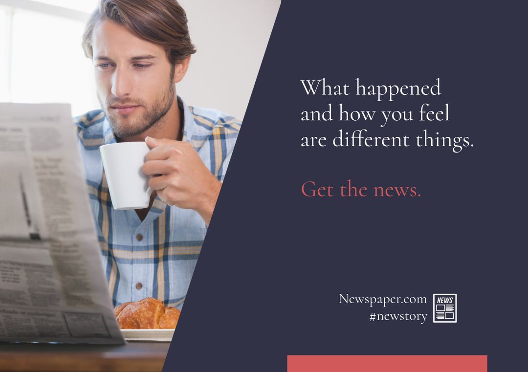 Man Reading Newspaper Over Breakfast Encouraging Daily News Engagement
