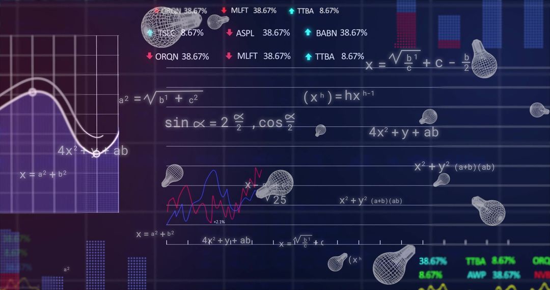 Abstract Digital Graphs and Math Formulas Overlay on Dark Background