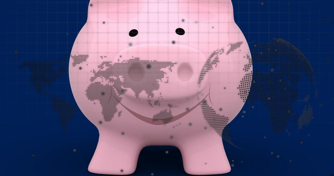 Piggy Bank Merged with World Map Symbolizing Global Finance