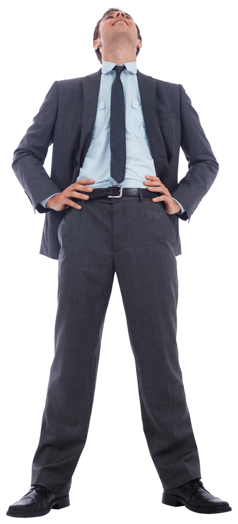 Confident Businessman Looking Up with Hands on Hips Transparent Image