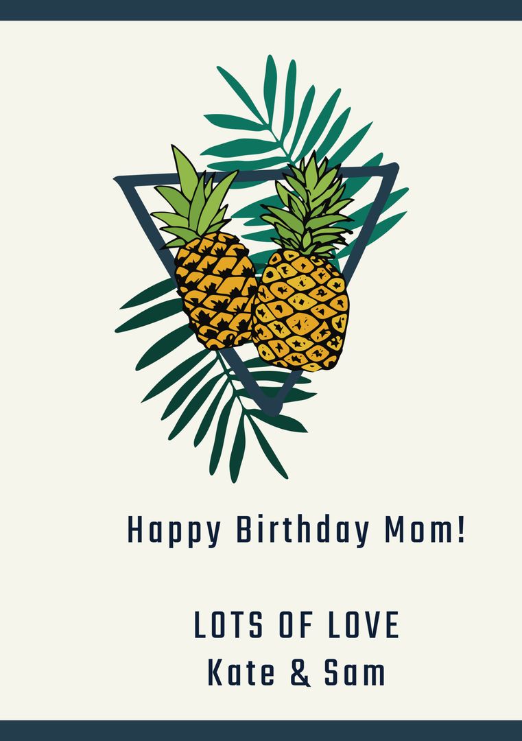 Tropical Pineapple Birthday Greetings with Palm Leaves - Download Free Stock Templates Pikwizard.com