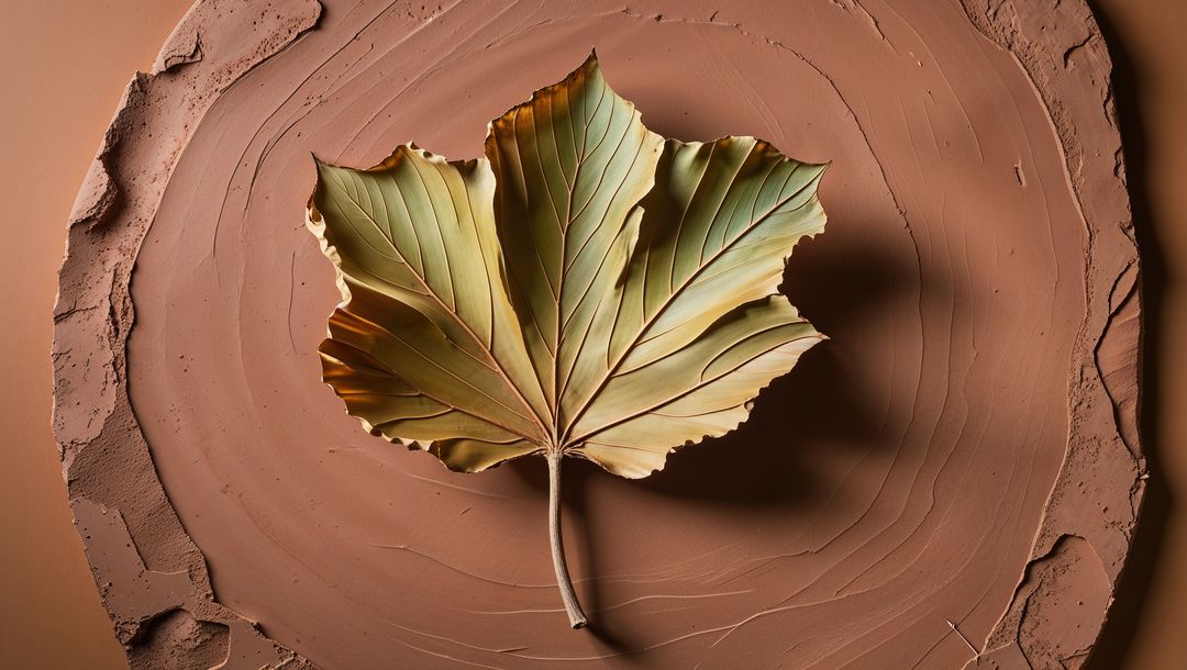 Dried Broad-Lobed Leaf on Textured Clay Surface