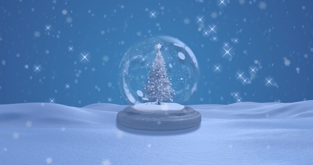 Christmas Tree in Snowglobe Amidst Falling Snowflakes - Free Images, Stock Photos and Pictures on Pikwizard.com