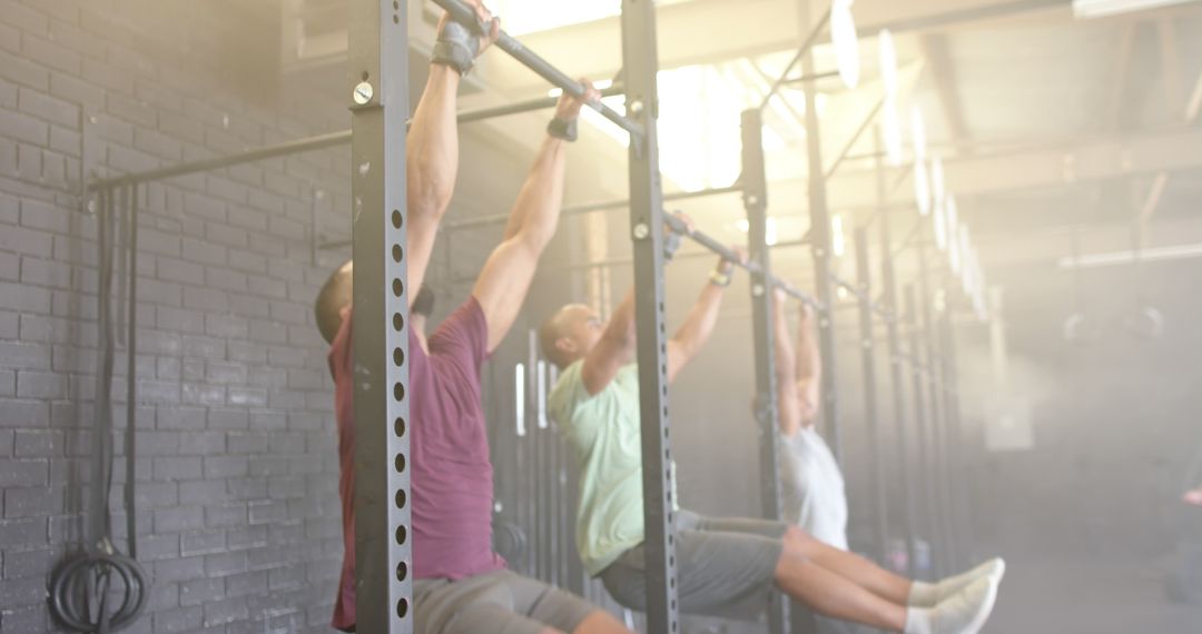 Men Doing Pull-Ups in a Gym with High Intensity Atmosphere - Free Images, Stock Photos and Pictures on Pikwizard.com