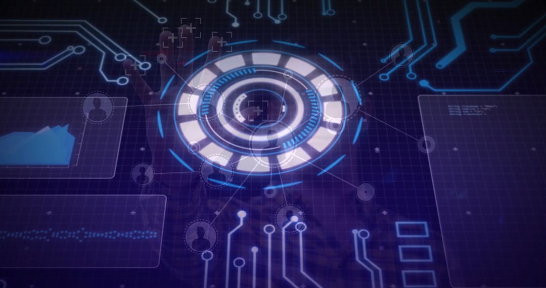 Futuristic Tech Interface with Neon Circuitry Overlay