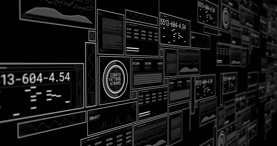Digital Data Processing on Black Background Interface Visualization