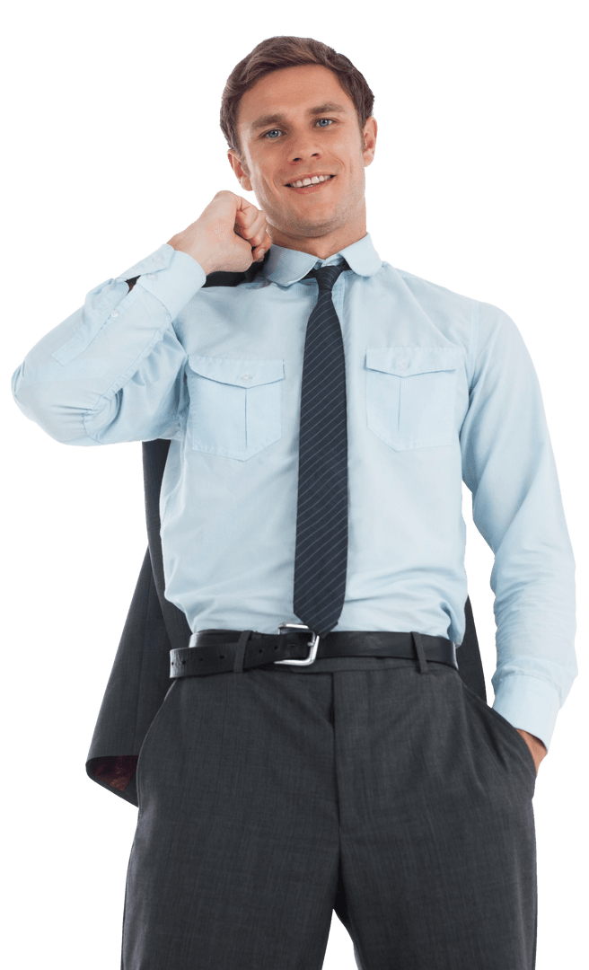 Confident Businessman with Jacket in Relaxed Pose Transparent Background