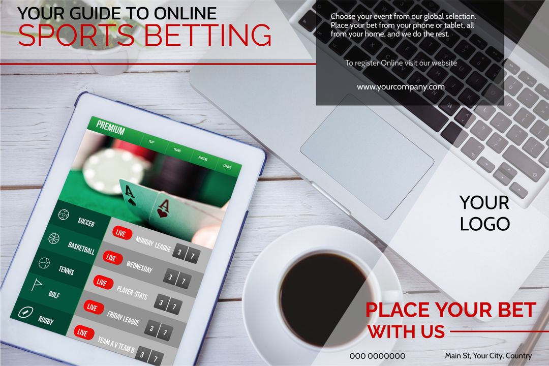 Online Sports Betting Advertisement with Tablet and Coffee
