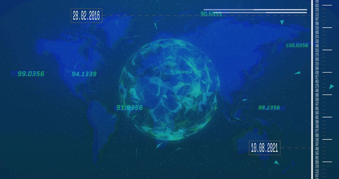 Futuristic Digital Dashboard with Polygonal Sphere Over World Map