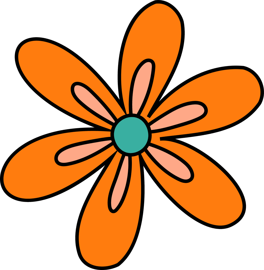Transparent Flower Illustration with Orange Petals and Teal Center