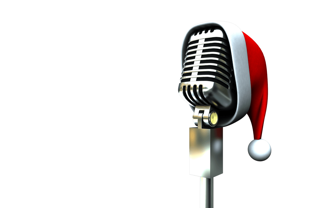 Vintage Microphone with Santa Hat on Transparent Background