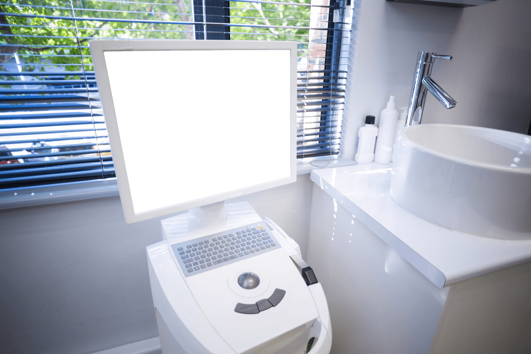 Transparent Digital Desktop Setup in Dental Office PNG