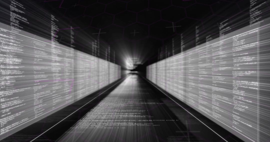 Futuristic Digital Tunnel with Streaming Code Panels