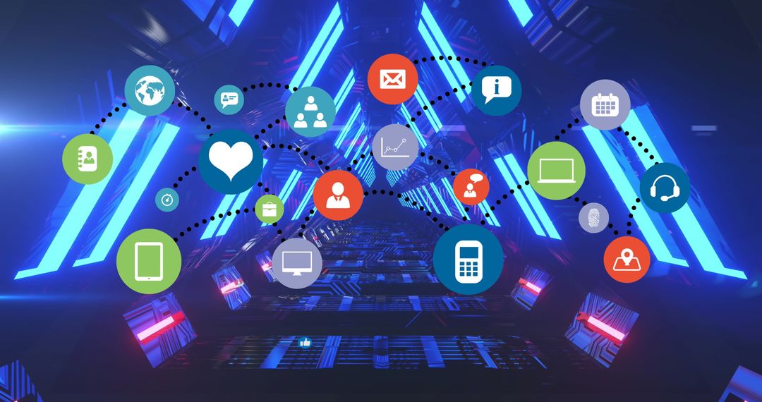 Futuristic Digital Technology Interface with Media Icons