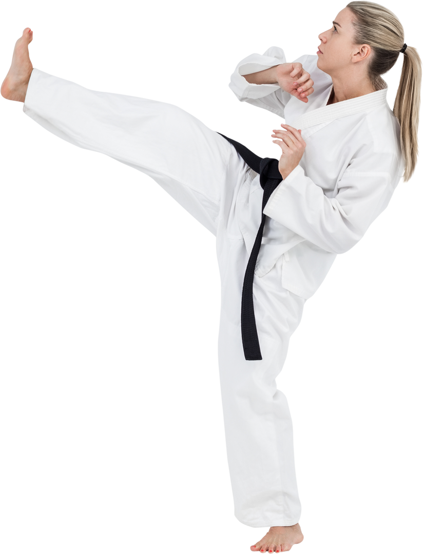 Female Athlete Perfecting Kick in White Gi, Transparent Background - Download Free Stock Images Pikwizard.com