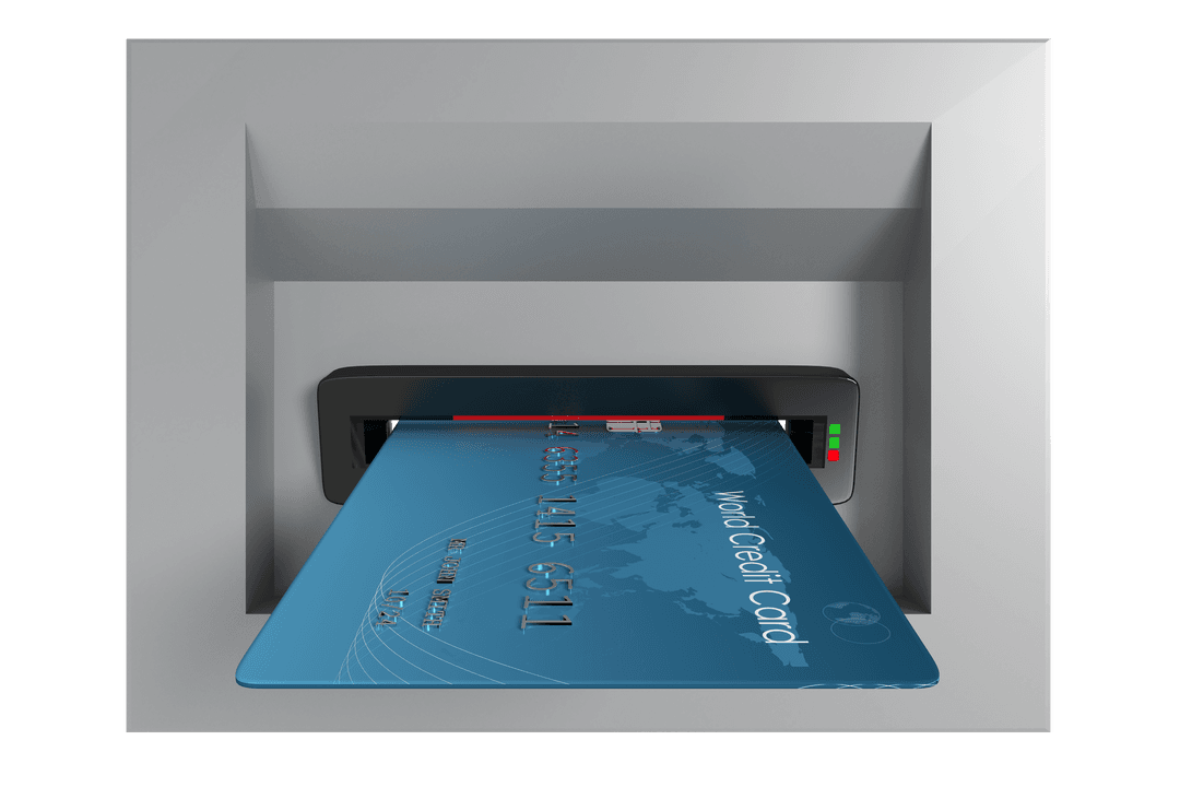 Transparent Credit Card Inserting into ATM Slot Illustration