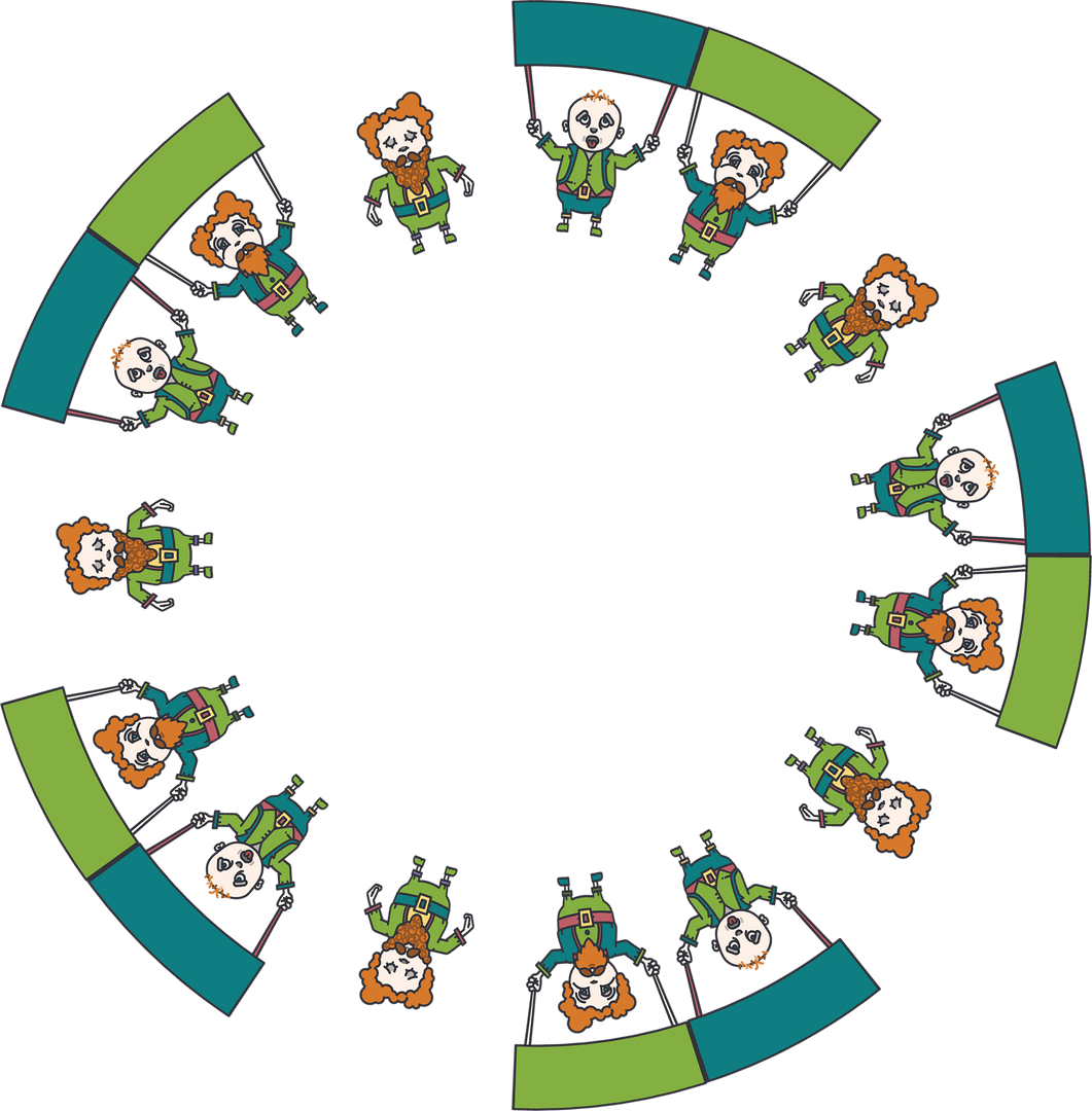 Illustrated Circle of Celebrating People with Flags on Transparent Background