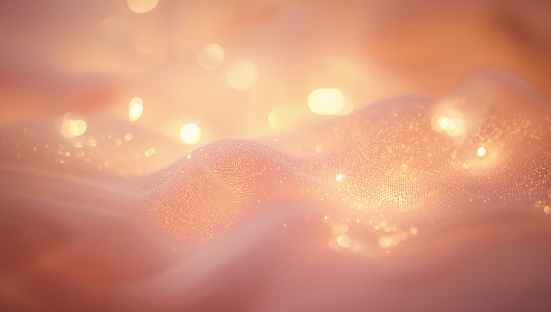 Shimmering Pink Iridescent Fabric Macro with Glitter Bokeh and Fine Mesh Texture