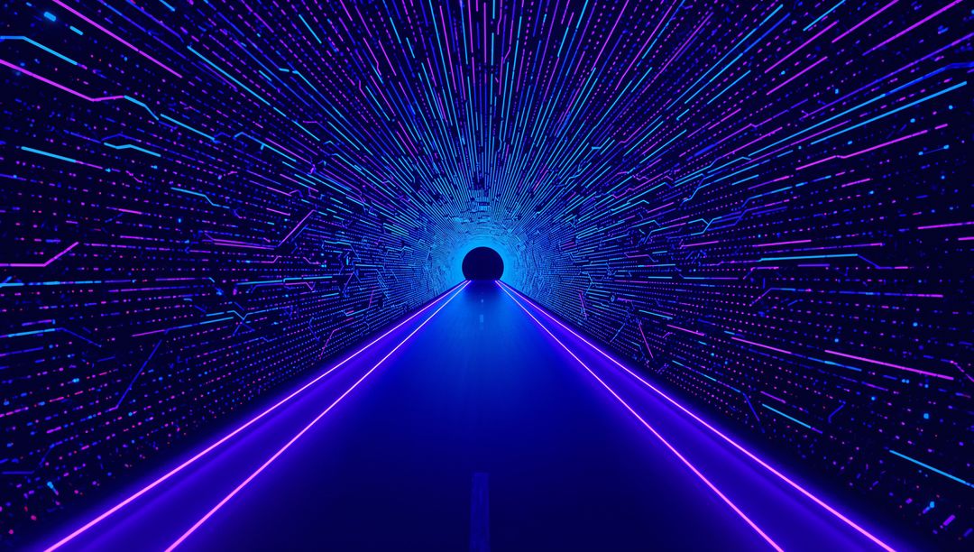 Futuristic Neon Corridor with Hypnotic Circular LED Entrance