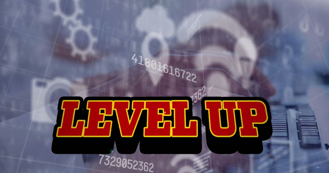 Level Up Text over Futuristic Digital Interface