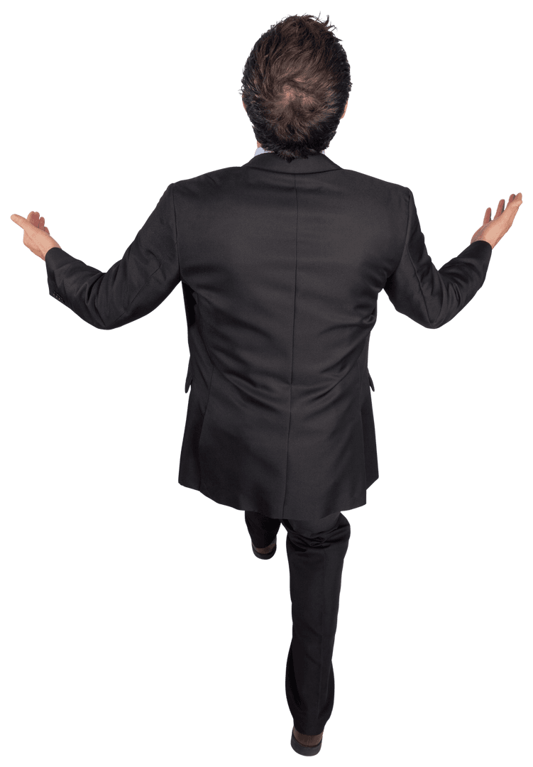 Transparent Businessman Posing Boldly with Outstretched Arms
