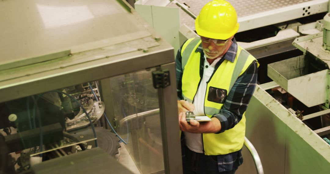 Male Engineer Documenting Machinery Inspection in Industrial Facility - Free Images, Stock Photos and Pictures on Pikwizard.com