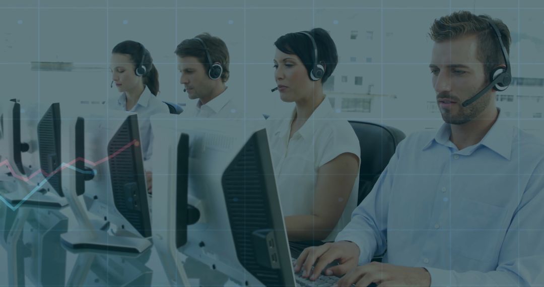 Diverse Call Center Team Using Modern Technology
