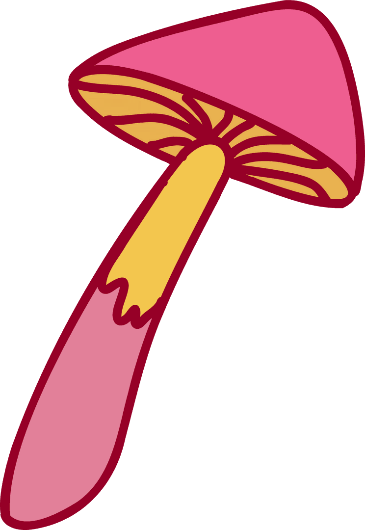 Whimsical Pink Mushroom with Yellow Gills on Transparent Background