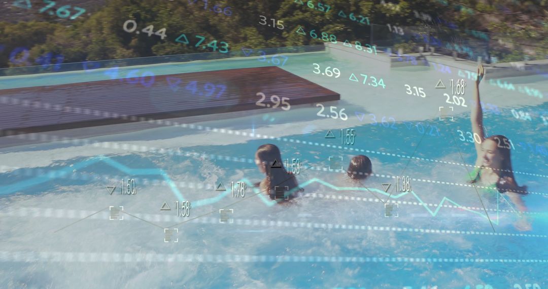 Diverse Friends Swimming with Projected Stock Market Data