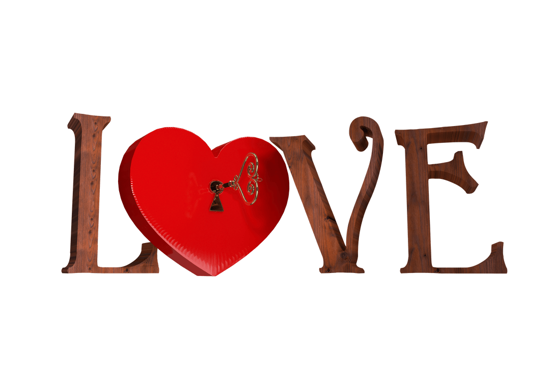 Transparent Love Text Design with Heart Decor