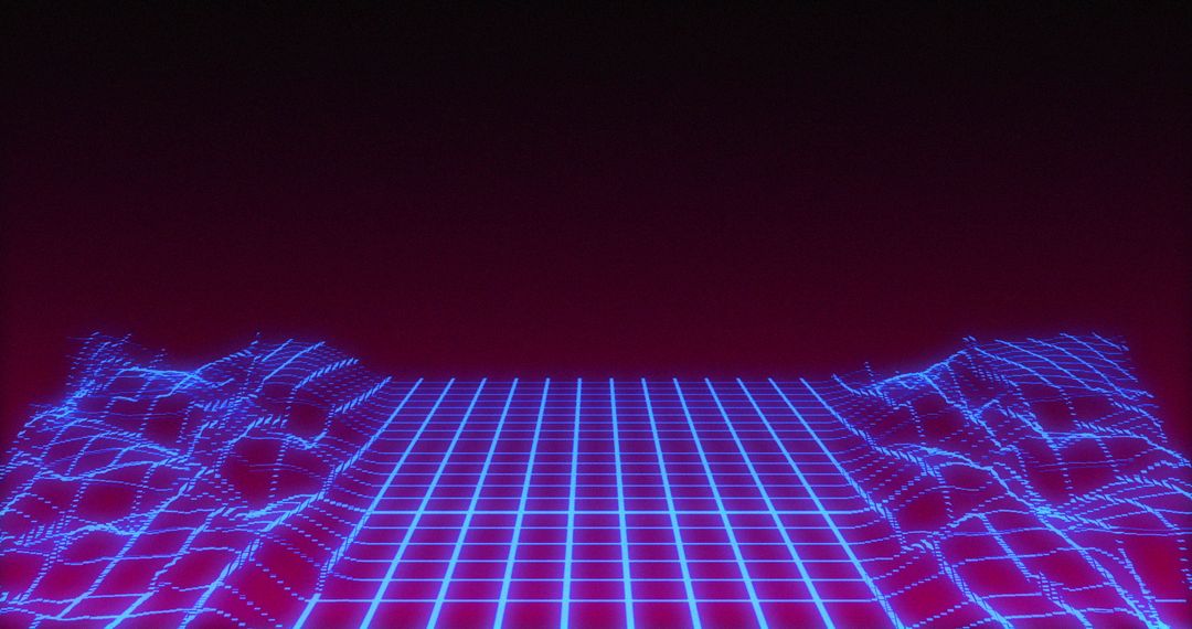 Retro Futuristic Glowing Digital Grid Landscape