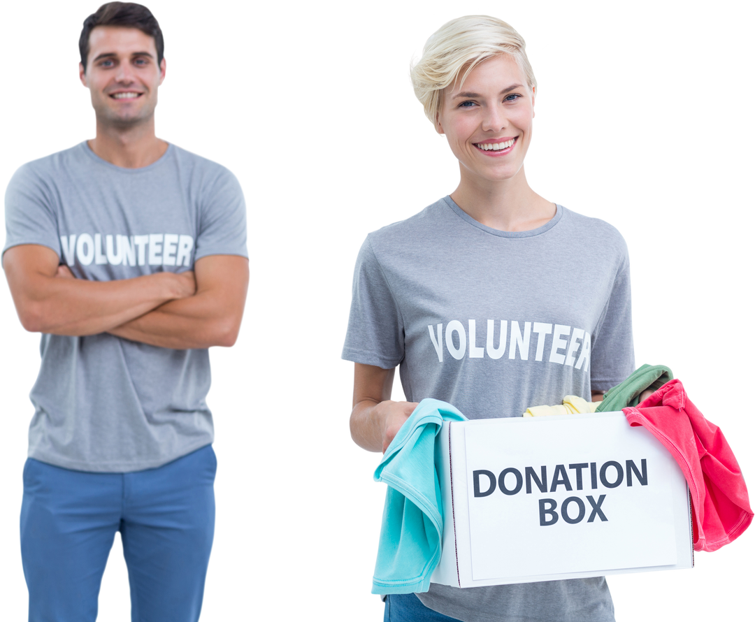 Caucasian Volunteers Standing with Donation Box Isolated transparent background - Download Free Stock Images Pikwizard.com