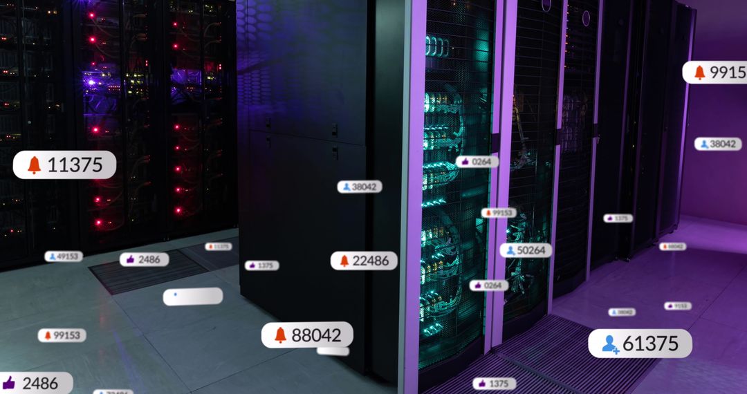 Social Media Notifications Floating in Server Room Concept