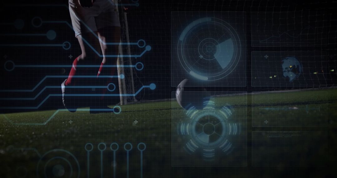 Soccer Player in Motion and Digital Technology Integration at Night