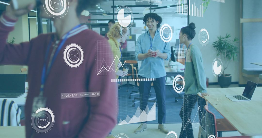 Innovative Team Discussing with Augmented Financial Data