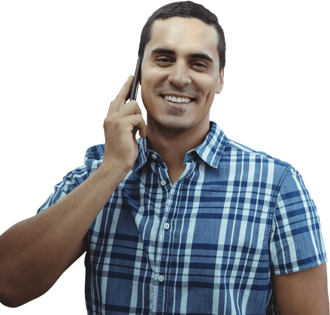 Smiling Young Man Talking on Phone Transparent Background