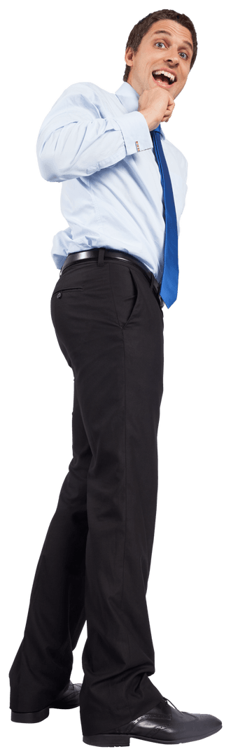 Surprised Caucasian Businessman Smiling with Blue Tie on Transparent Background