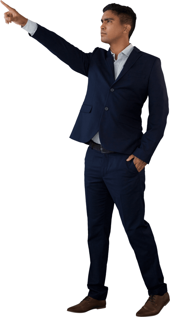 Young Businessman in Suit Interacting with Transparent Interface