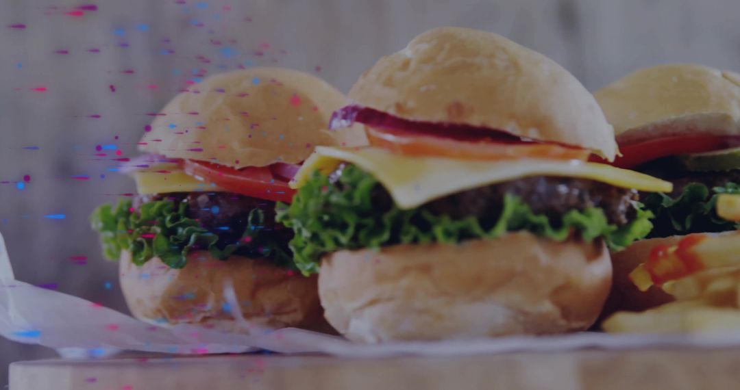 Mini Gourmet Cheeseburgers with Creative Digital Glitch Effect
