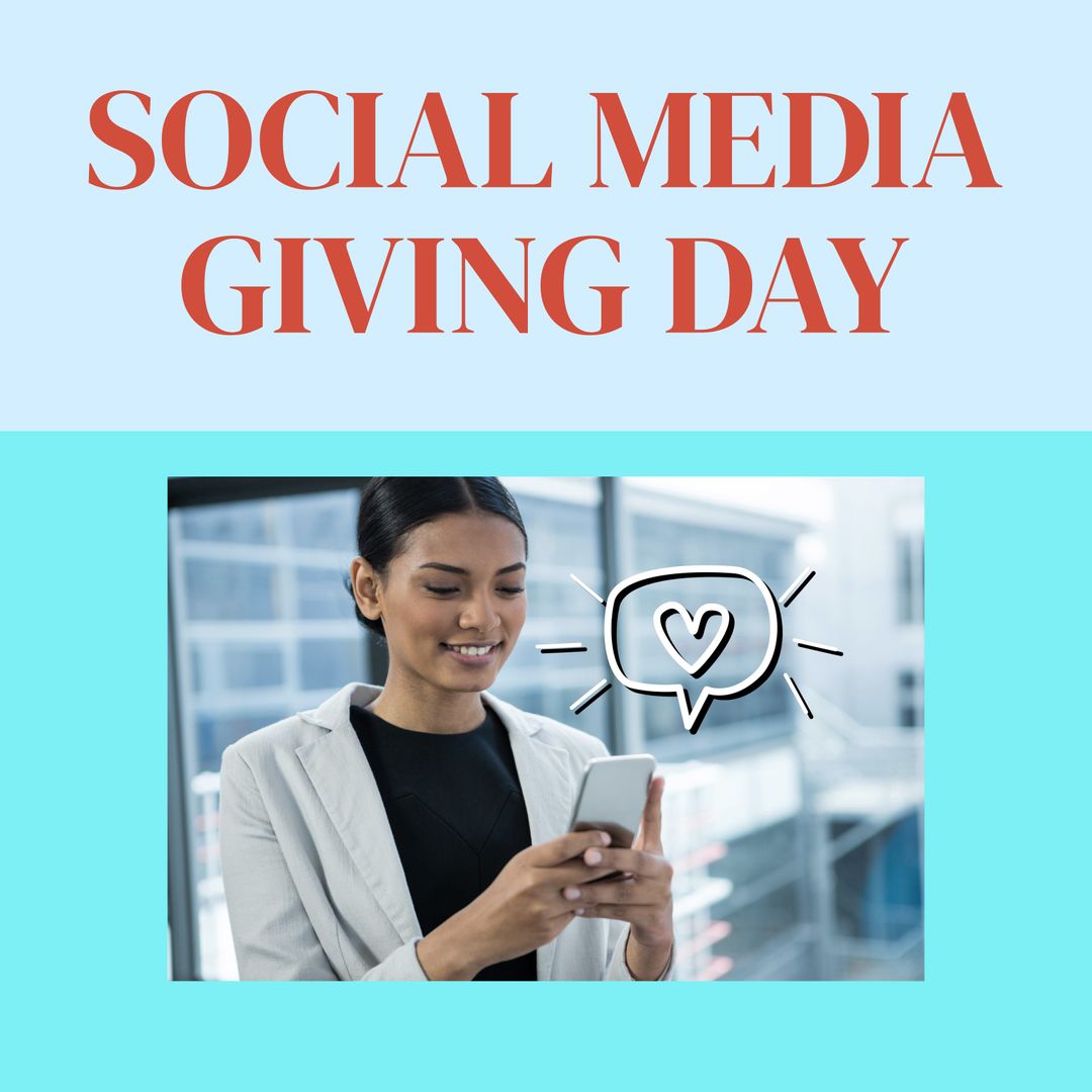 Biracial Woman Using Smartphone for Social Media Giving Day Promotion - Download Free Stock Templates Pikwizard.com