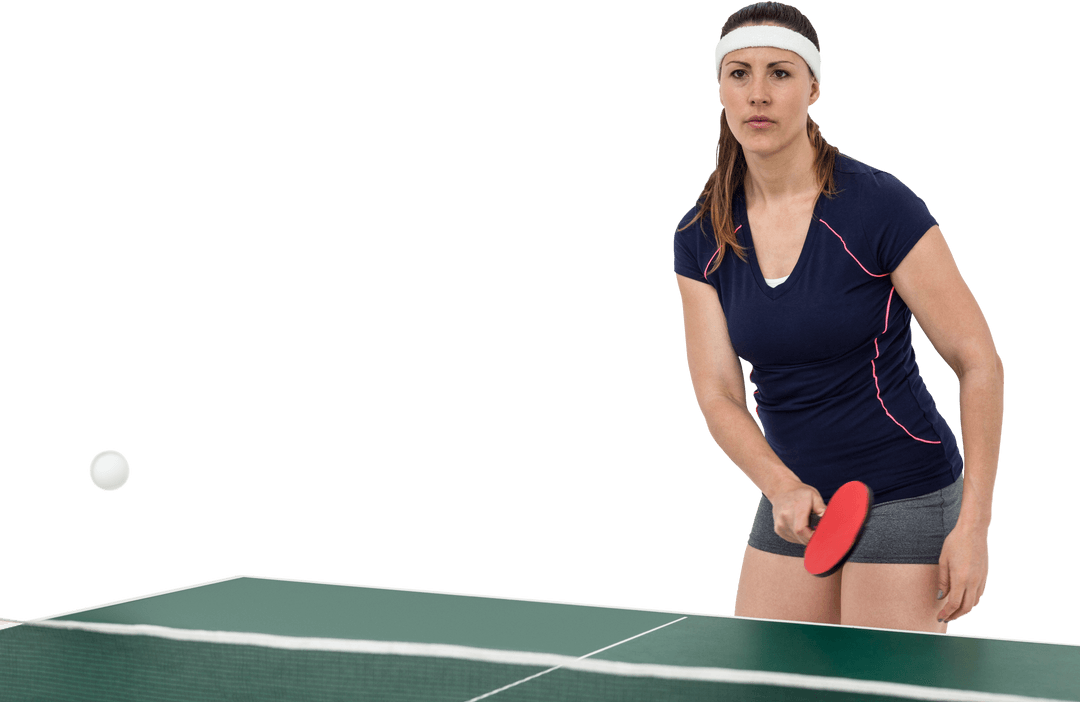 Female Table Tennis Player in Focus on Transparent Background