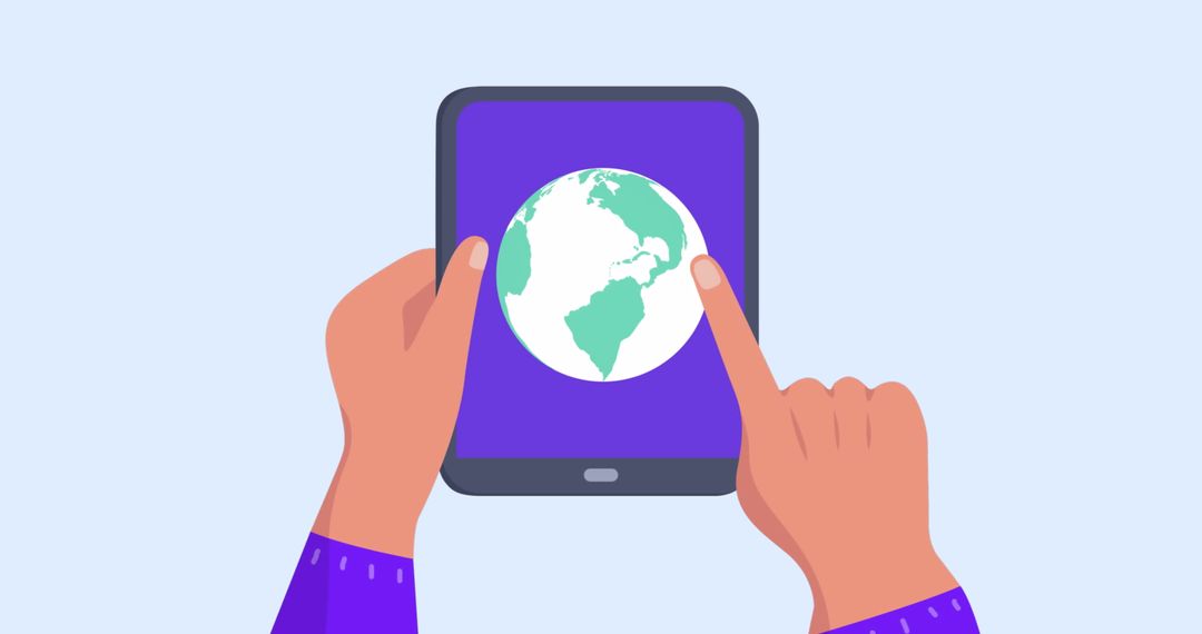 Hands Interacting with Digital Globe on Tablet Display