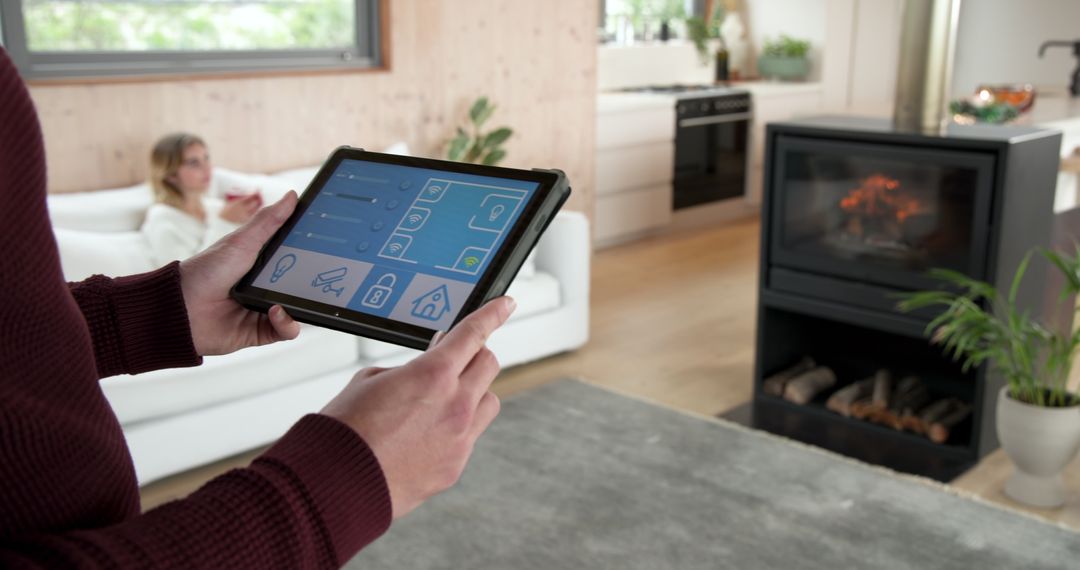 Controlling Smart Home Devices Using Tablet in Modern Living Room