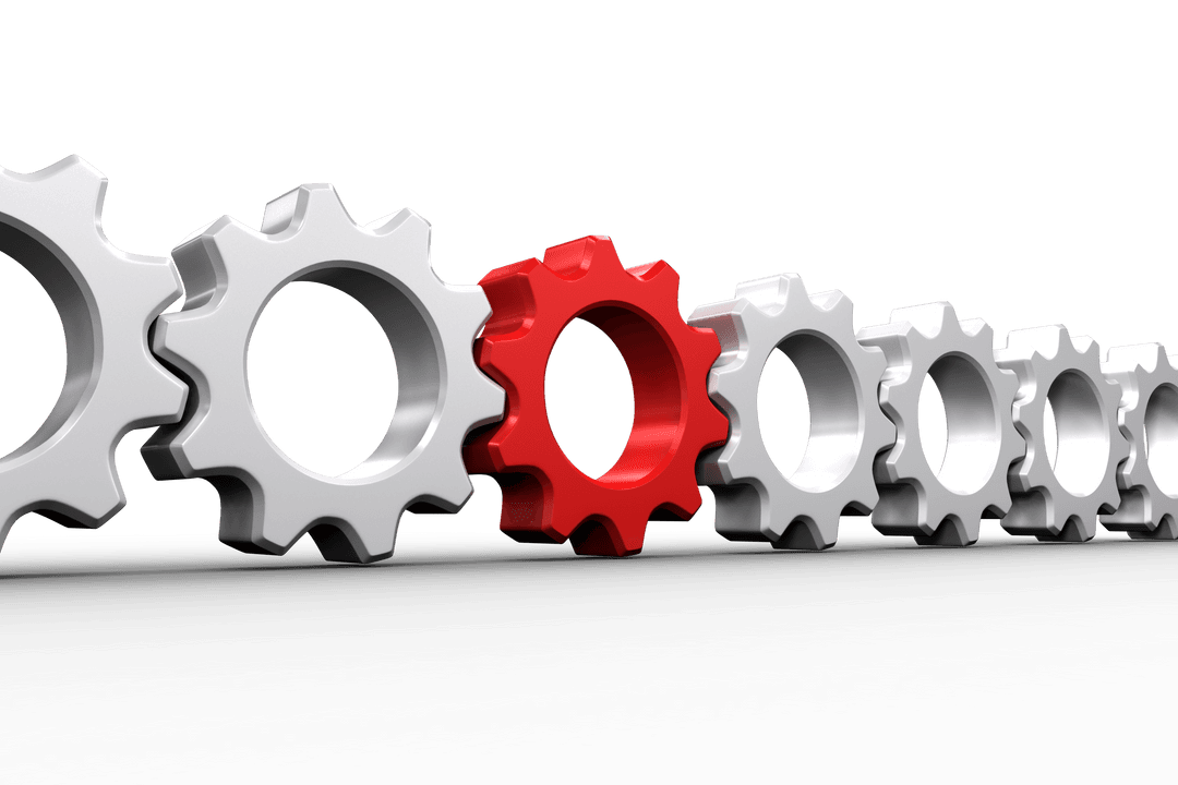 Transparent 3D Red Outstanding Gear Among White Gears