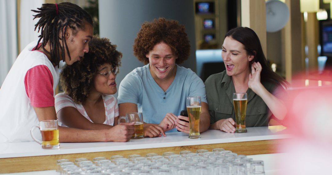 Diverse Friends Socializing and Sharing at Bar